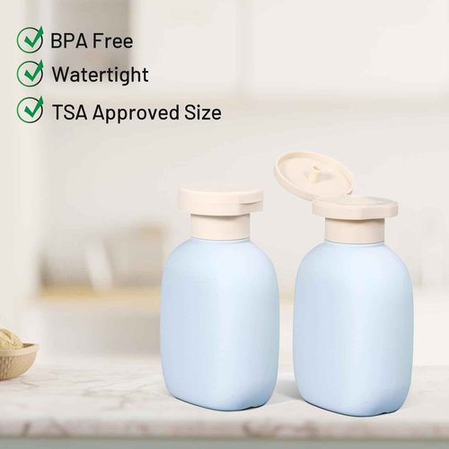 3 Pcs 3.4 oz Shampoo Squeeze Bottle, Refillable Plastic Travel Containers with Labels