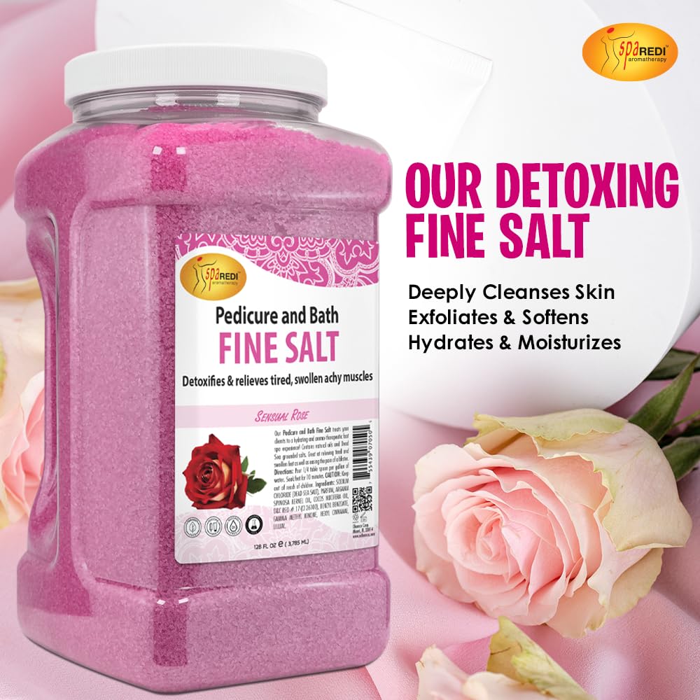 SPA REDI - Detox Foot Soak Pedicure and Bath Fine Salt, Sensual Rose, 128oz - Made with Dead Sea Salts, Argan Oil, Coconut Oil, and Essential Oil - Hydrates, Softens and Moisturizes