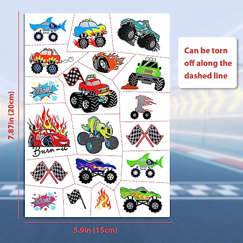75 PCS Toddler Tattoos Hot Wheels Birthday Decorations Hot Wheels Party Favors, Kids Tattoos Temporary for Boys Monster Truck Racing Car Flag Fake Tattoo Stickers