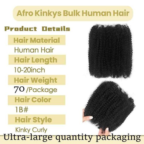 Afro Kinkys Bulk Human Hair for kinky curly Twist Human Braiding Hair For Micro Locs Extensions marley natural Black Color 12 inches 70g/pack