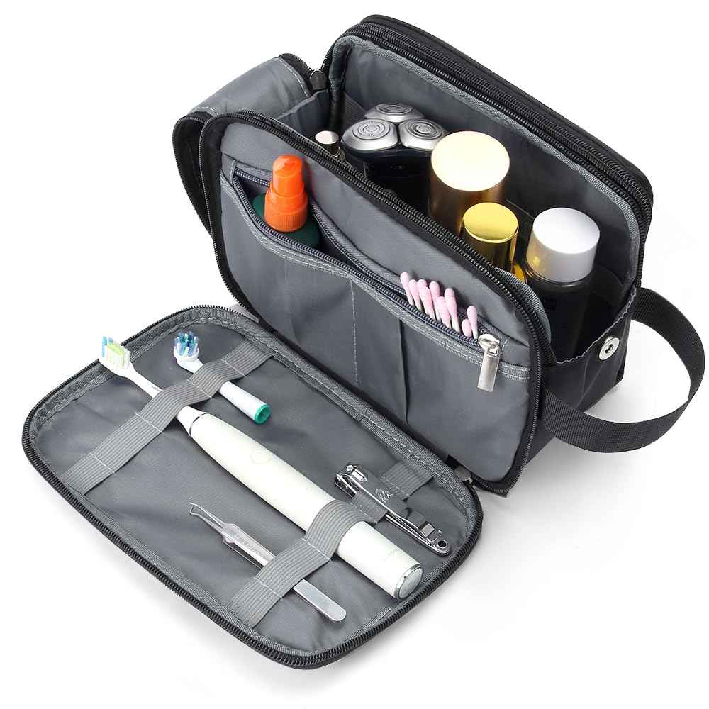 WIBKAE Toiletry Bag for Men Travel, Large Capacity Water-resistant Hanging Dopp Kit with Multiple Pockets, Shaving Organizer for Bathroom Essentials (Black)