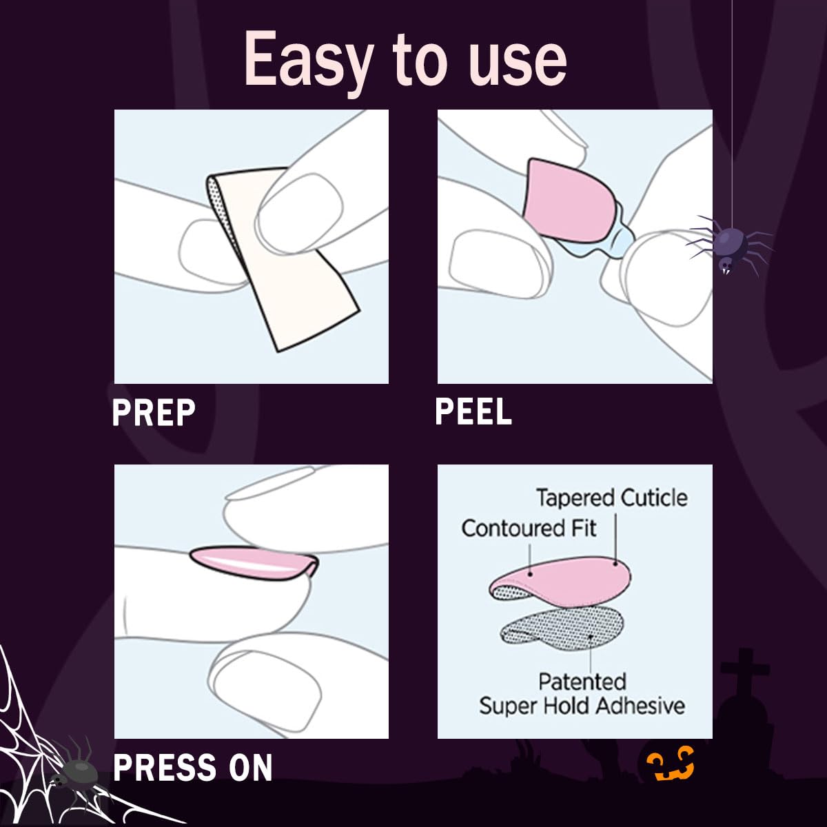 Halloween Press on Nails Short Square Fake Nails with Glitter Designs, Glossy Acrylic Nails Cute Ghost Nails Halloween Nails Purple Press on Nails Stick on Nails for Women Girls 24Pcs