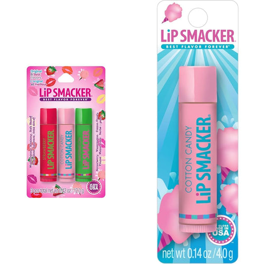 Lip Smackers Best Flavor Forever Lip Balm Trio with Strawberry Watermelon & Dr. Pepper Plus Cotton Candy Lip Balm