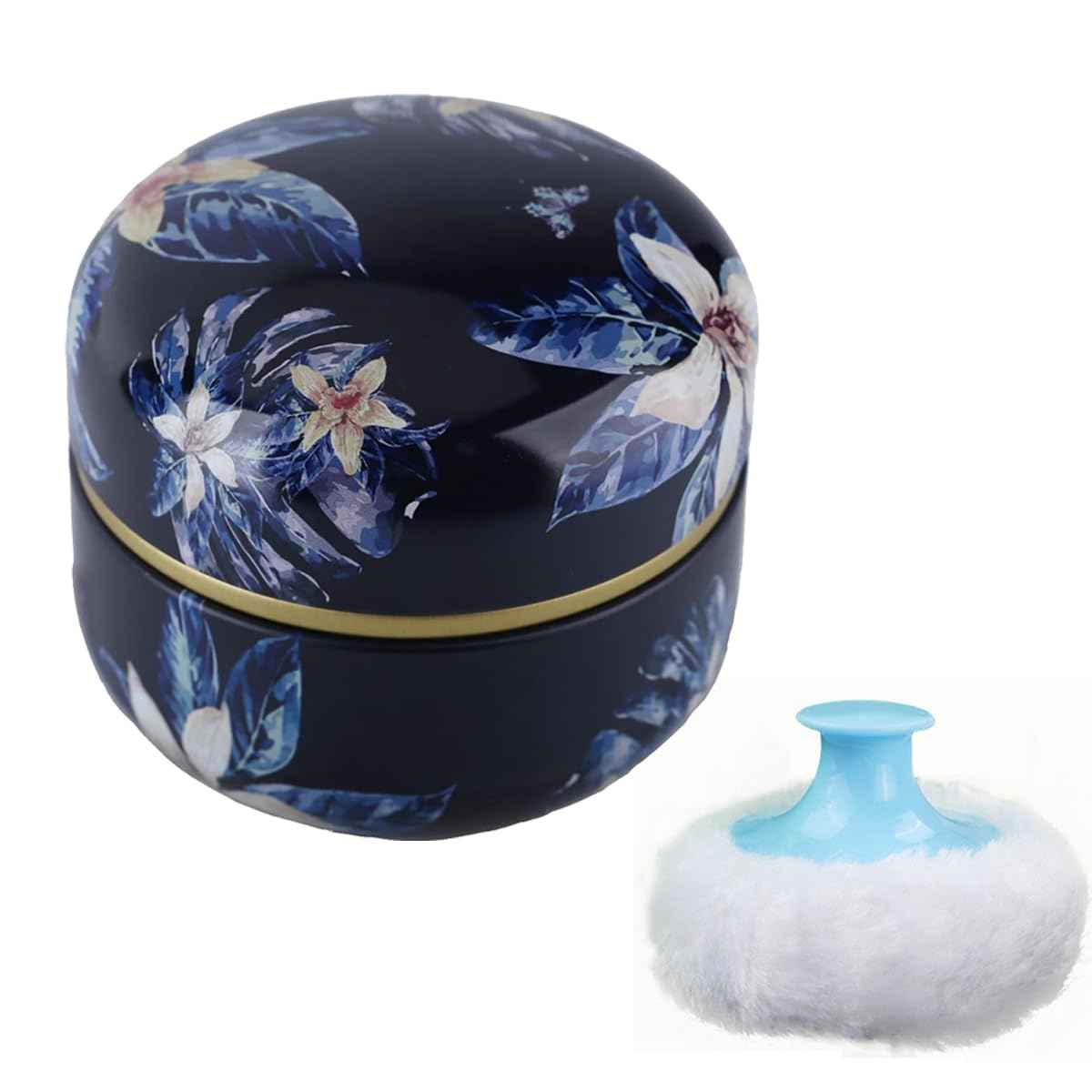 Blue Body Powder Puff and Container for Dusting, Baby Women Loose Powder Containers