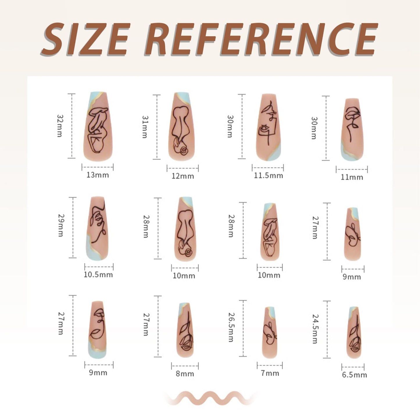 Nude Press on Nails Long Coffin False Nails with Pattern Design French Tip Full Cover Stick on Nails Matte Fake Nails for Women Girls Pretty Artificial Acrylic Nails Kit 24pcs