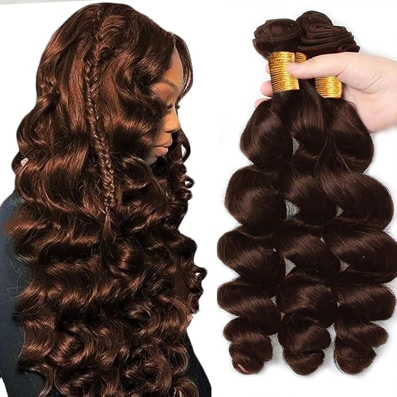 #4 Brown Loose Deep Wave Human Hair Bundles - 18 Inch, 3 Pack