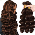 #4 Brown Loose Deep Wave Human Hair Bundles - 18 Inch, 3 Pack