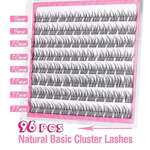 Natural Cluster Lashes Wispy CC-Curly 9-11MM Mixed Lengths Eyelash Extension Individual 96 Pcs DIY Lash Extension at Home by Mavphnee