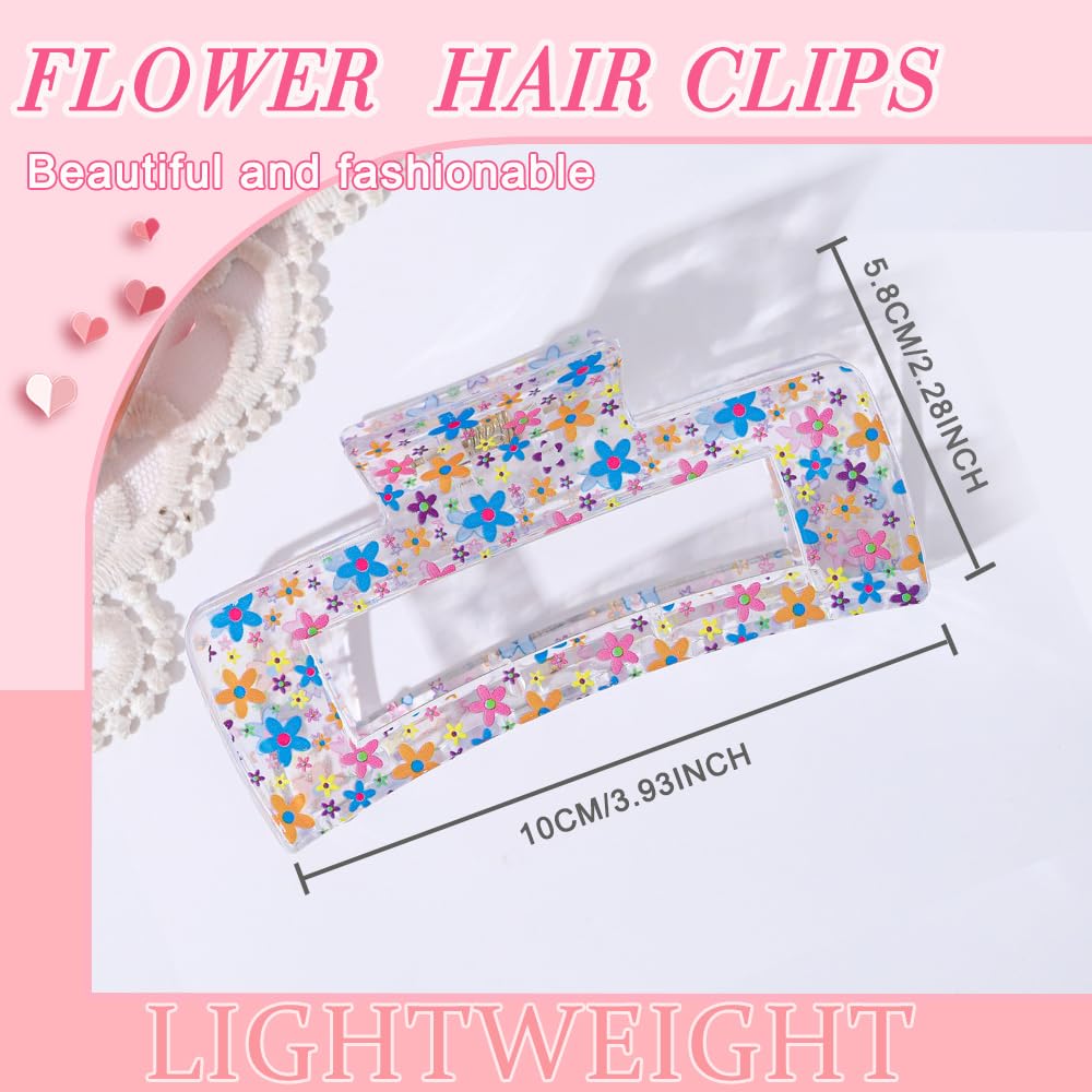 Flower Hair Clips for Women and Girls Acrylic Pink Heart Daisy Pink Butterfly Design Claw Clips for Thick Thin Hair Flower Hair Clips Hair Accessories for Women 3Pcs