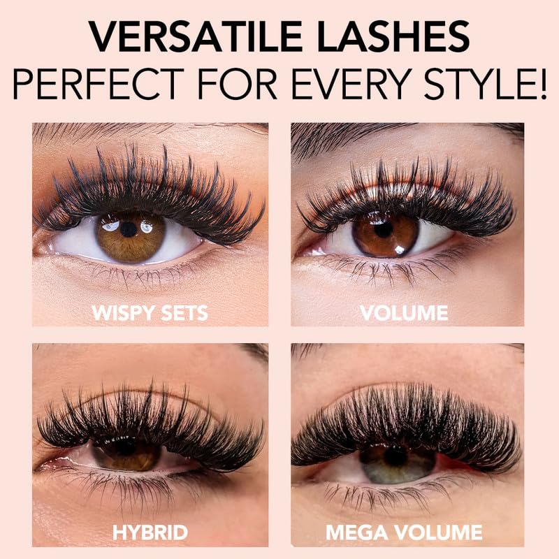 KIARA SKY LASH Premium Cashmere Easy Fan Lash Extensions | Soft Semi-matte natural finish | Fans like Butter | For Professional Eyelash Extensions Use Only | Black, (C-0.05-8MM)