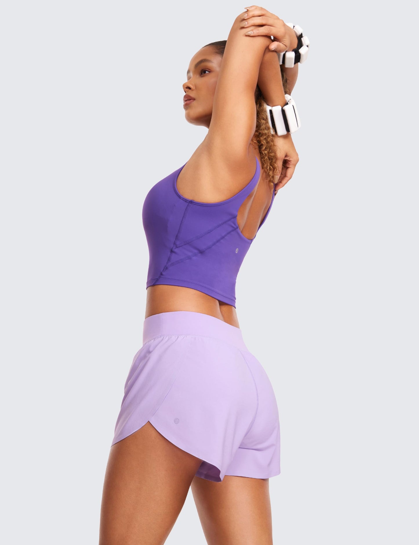 CRZ YOGA High Waisted Dolphin Athletic Running Shorts for Women High Split Comfy Mesh Liner Gym Workout Track Shorts Lilac XX-Small