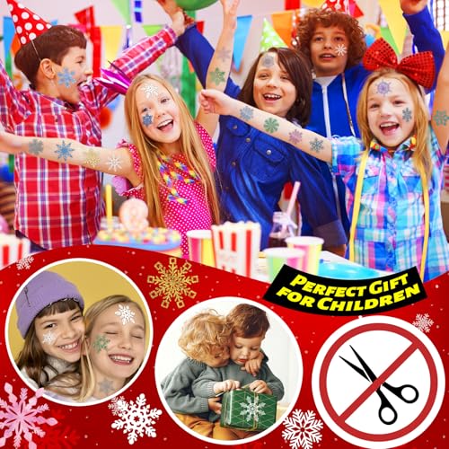 Winthrop 96 Pcs Snowflake Temporary Tattoos for Kids, Pre-Cut Winter Tattoos, Christmas Party Favors, Holiday Goody Bag Stuffers, Classroom Game Prizes