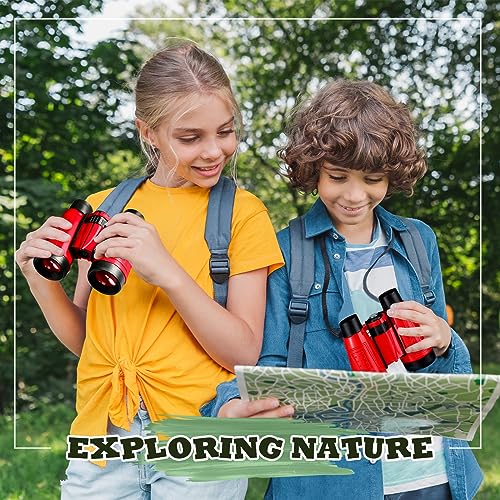 Libima 24 Pcs Binoculars for Kids Educational Compact Kids Binoculars with Neck String Toddler Binoculars for Boys Girls Learning Bird Watching Camping Hiking Travel Safaris Birthday Gifts (Red)