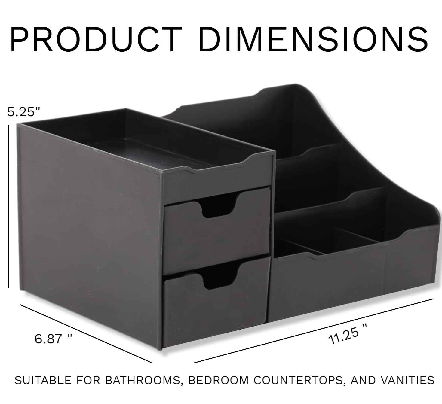 Mantello Modern Minimalist Black Bathroom Organizer - 9 Compartment Countertop Sink Tabletop Caddy for Men Women - Makeup Skincare Toiletries Organizer