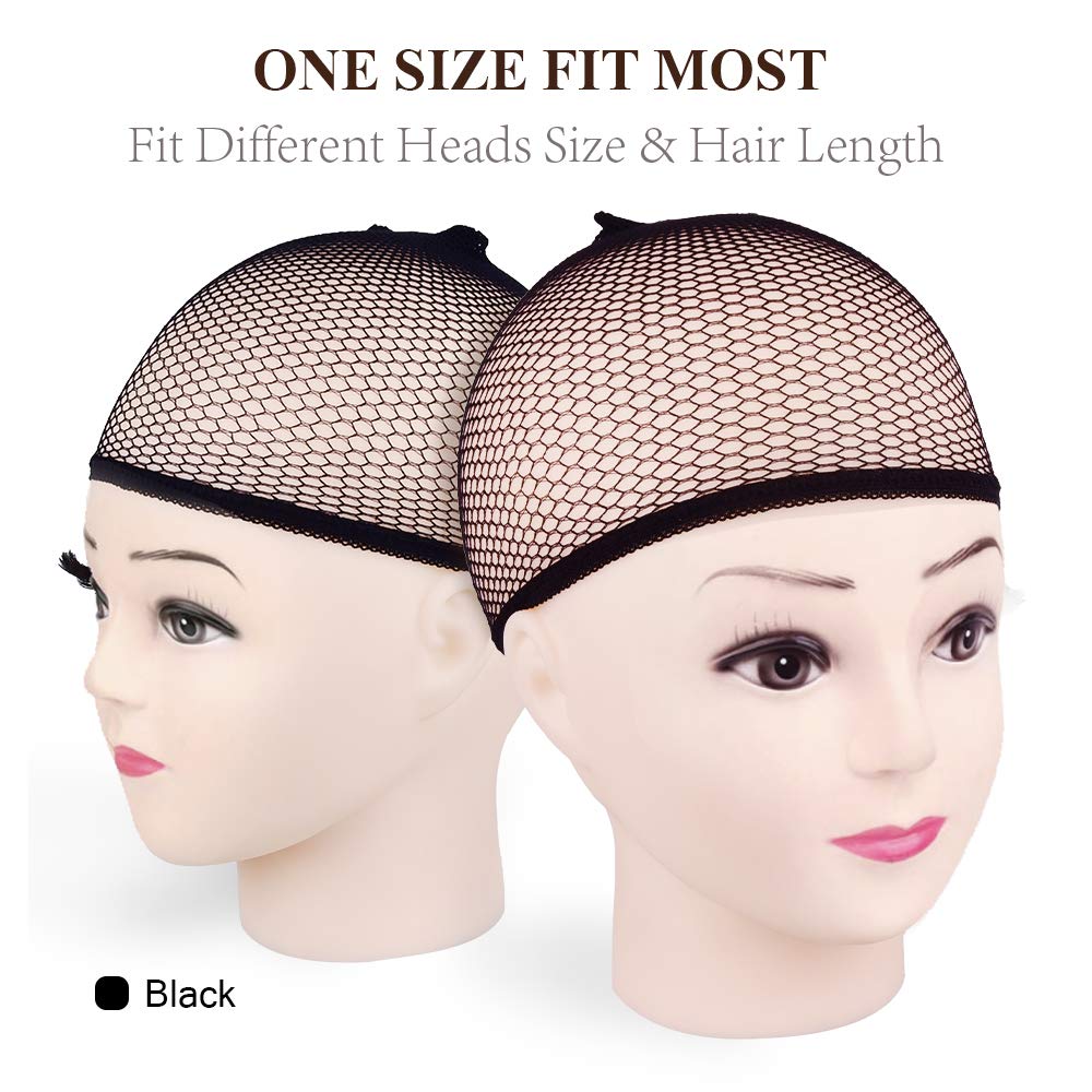 MORGLES Wig Cap, 6pcs Mesh Net Wig Caps Weaving Hair Net for Wig Close End Fishnet Wig Caps for Women, Black