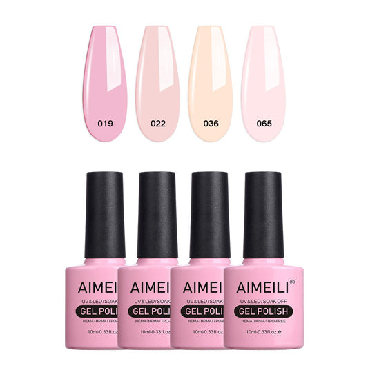 AIMEILI Soak Off U V LED Nude Gel Nail Polish Natural Sheer Pink Nail Polish Gel Set Of 4pcs X 10ml - Kit Set 17