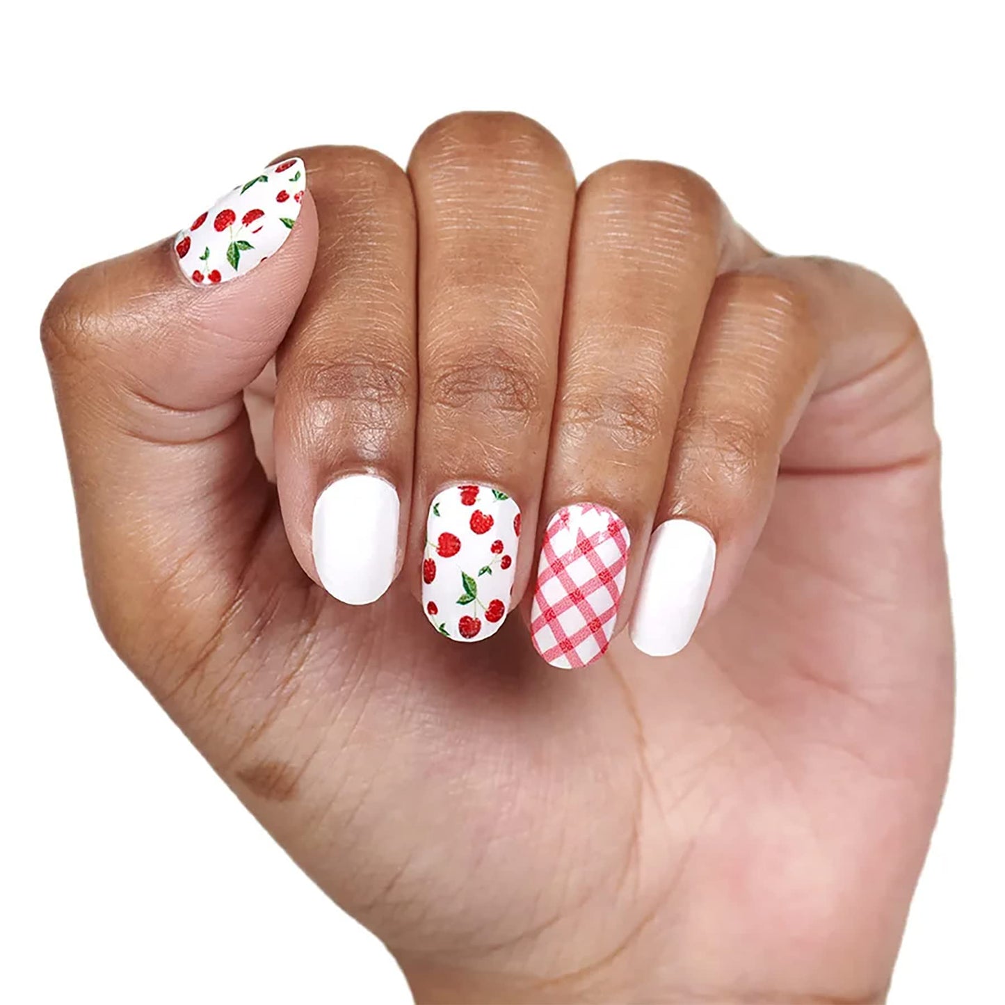 Cherry-Picked - Color Street Nail Strips (Fruit Punch 2021) Red Cherries & Gingham Pattern Design FDC287