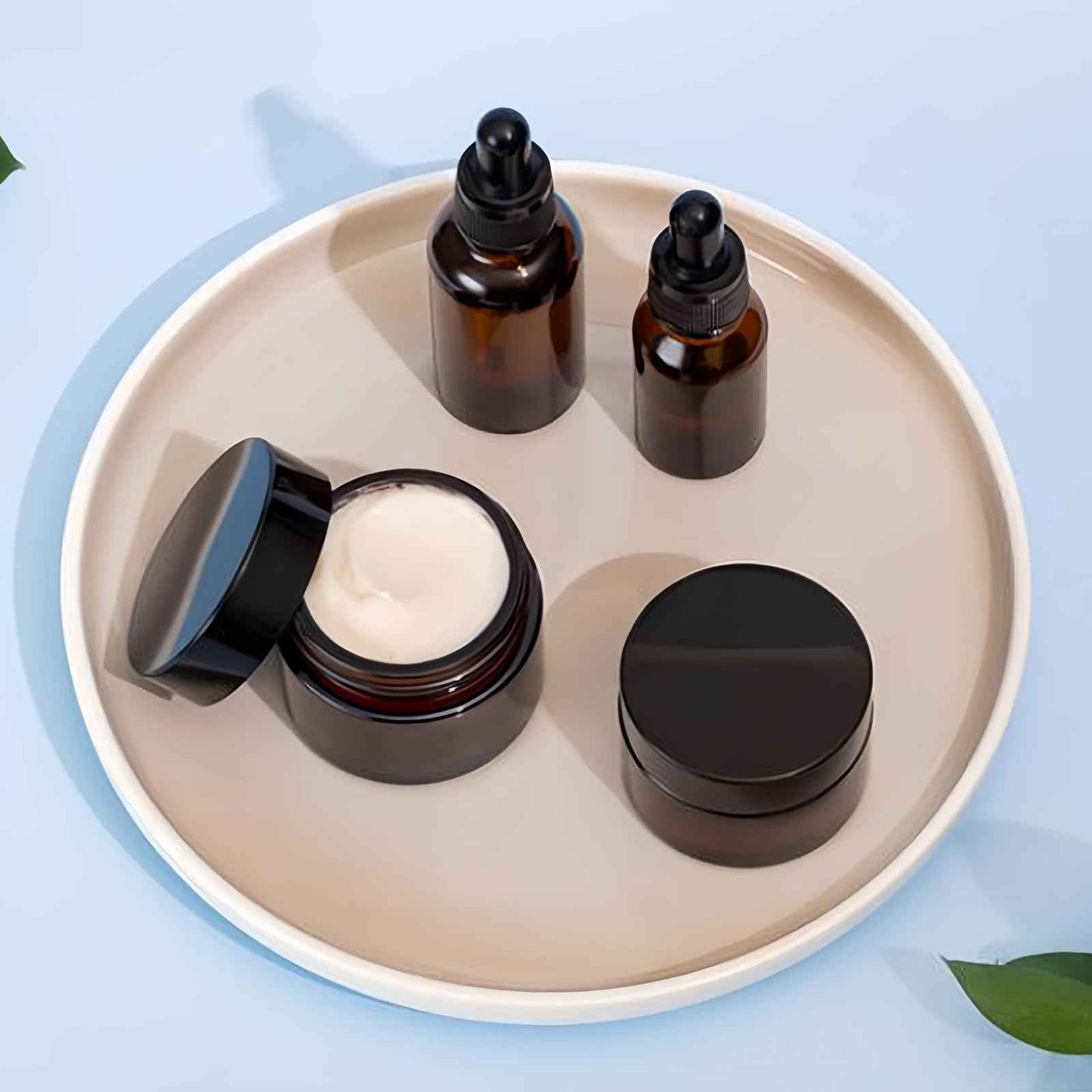 ABuff 100 Pack 1oz Amber Plastic Jars with Lids 30ml Empty Cosmetic Jars Leak Proof Container Refillable Makeup Containers Travel Cosmetic Containers for Lotions Sample Cream