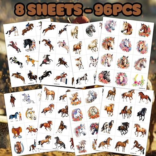 96 PCS Horse Temporary Tattoos for Party Favors
