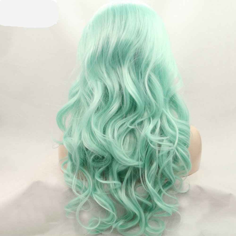 Xiweiya Mint Green Lace Wig Heat Resistant Fiber Hair Mermaid Green Blue Color Mixed Synthetic 13*3 Lace Front Wig for Women Hair Replacement Wig Half Hand Tied 24" Wig
