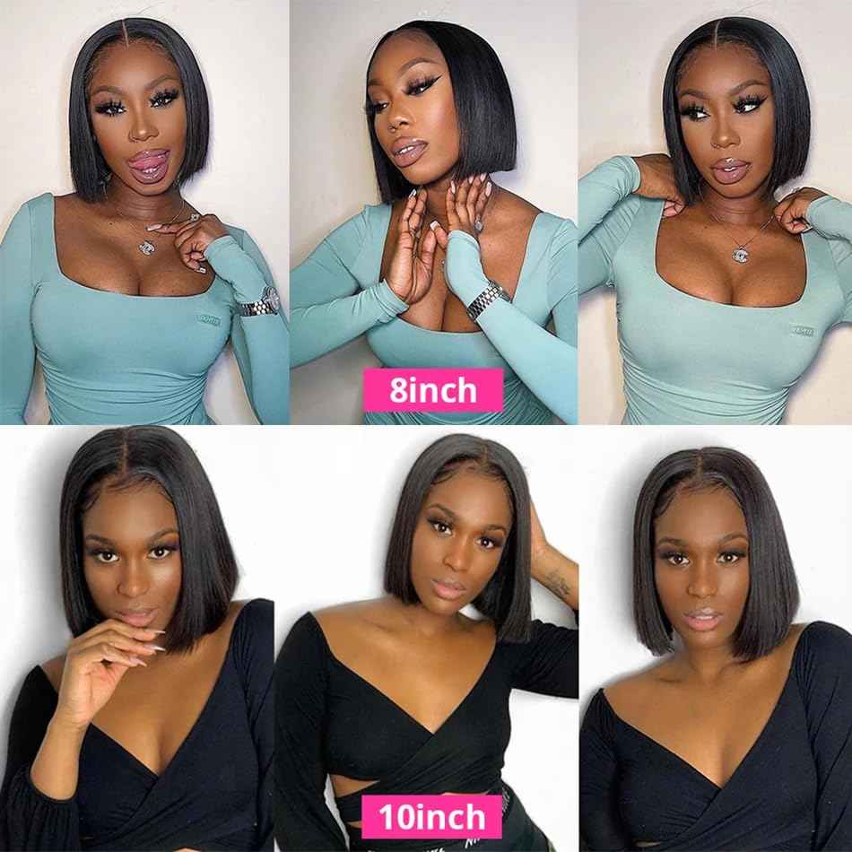 Bob Wig Human Hair Closure Wigs Human Hair Bob Wig Wear and Go Glueless Wig 10 Inch HD Lace Closure Short Wigs for Women 180 Density 18A Grade Raw Hair Triple Lifespan than Regular Virgin Hair