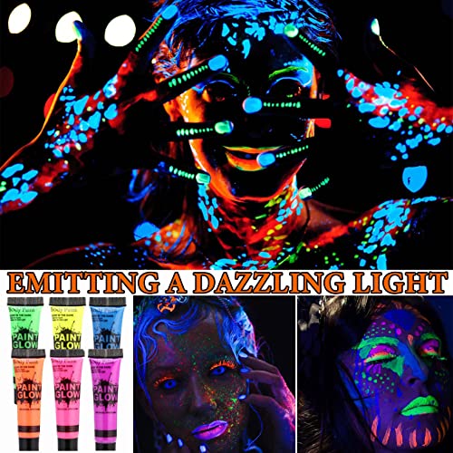 6 Color Glow in the Dark Face & Body Paint Set - Neon Makeup