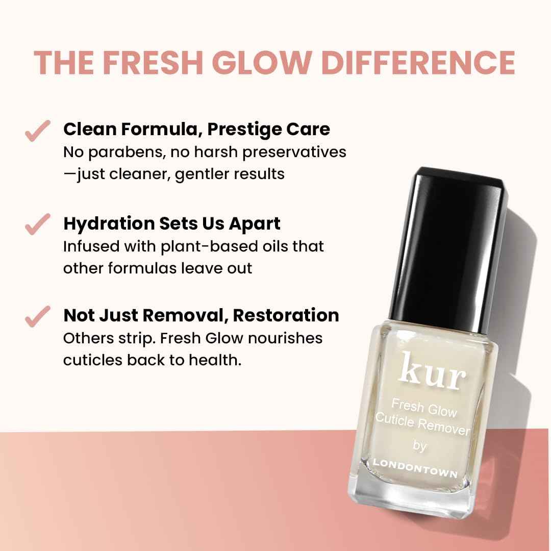 LONDONTOWN Fresh Glow Cuticle Remover - Instant Cuticle Remover Liquid - No Tool or Cutting Moisturizing Softening Nail Care for Dry, Damaged Cuticles, .40fl oz