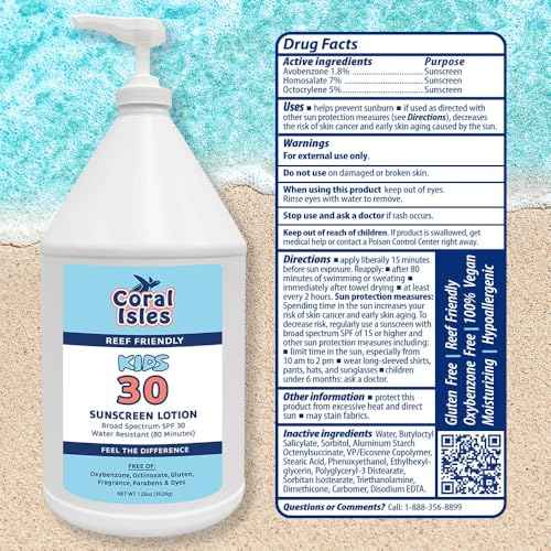 Rocky Mountain Sunscreen | KIDS SPF 30 Lotion -Broad Spectrum UVA/UVB Protection | Hawaii 104 Reef Act Compliant (Oxybenzone & Octinoxate Free) | Water Resistant 80 Min. | Gallon with Pump (128 Fl Oz)
