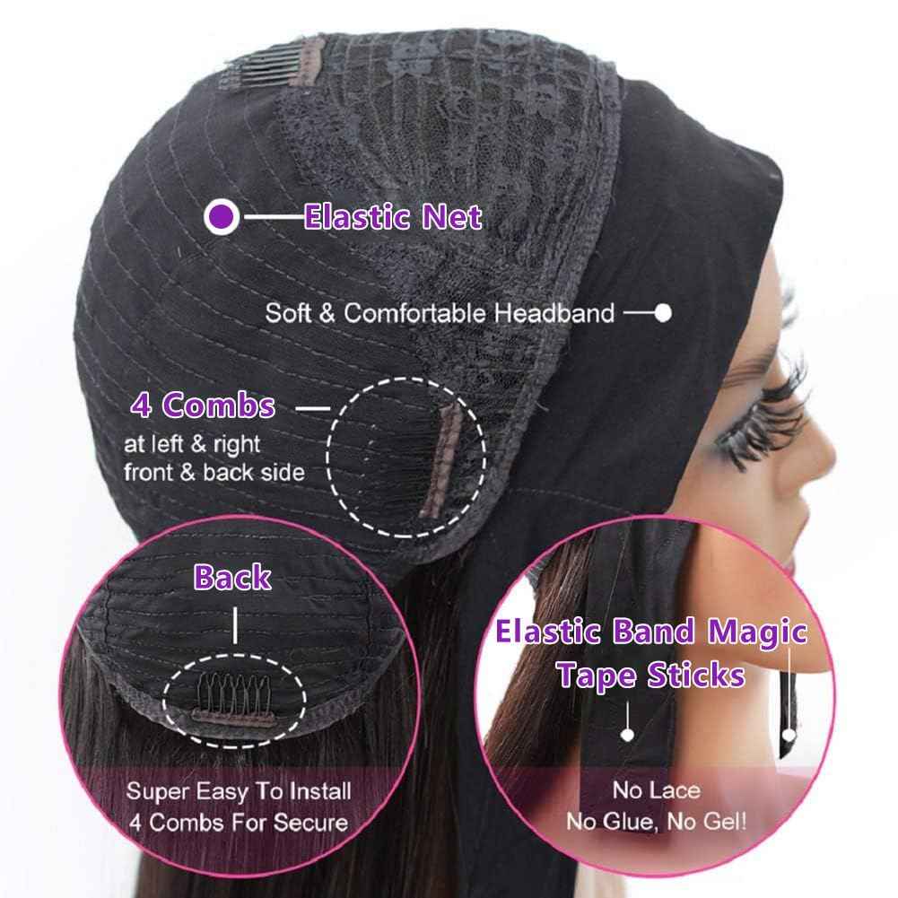 feibin Headband Wig Human Hair Wigs for Black Women Human Hair Headband Wig Body Wave 12 Inch Wear and Go Wigs Glueless Human Hair Wig Machine Made None Lace Front Wig Natural Color 150% Density