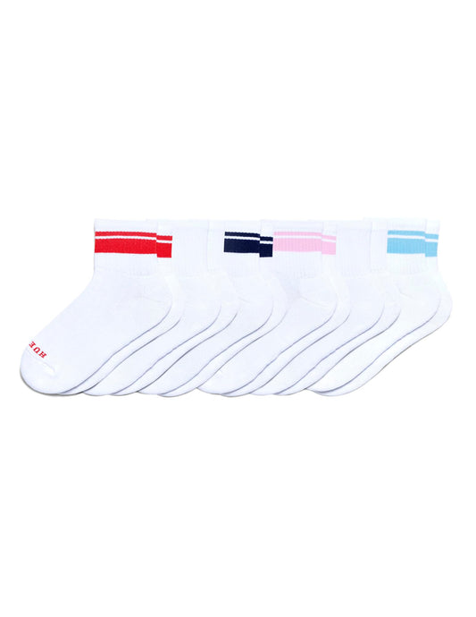 HUE Women's Mini Crew Sock, Retro Stripe-6 Pair Pack, One Size