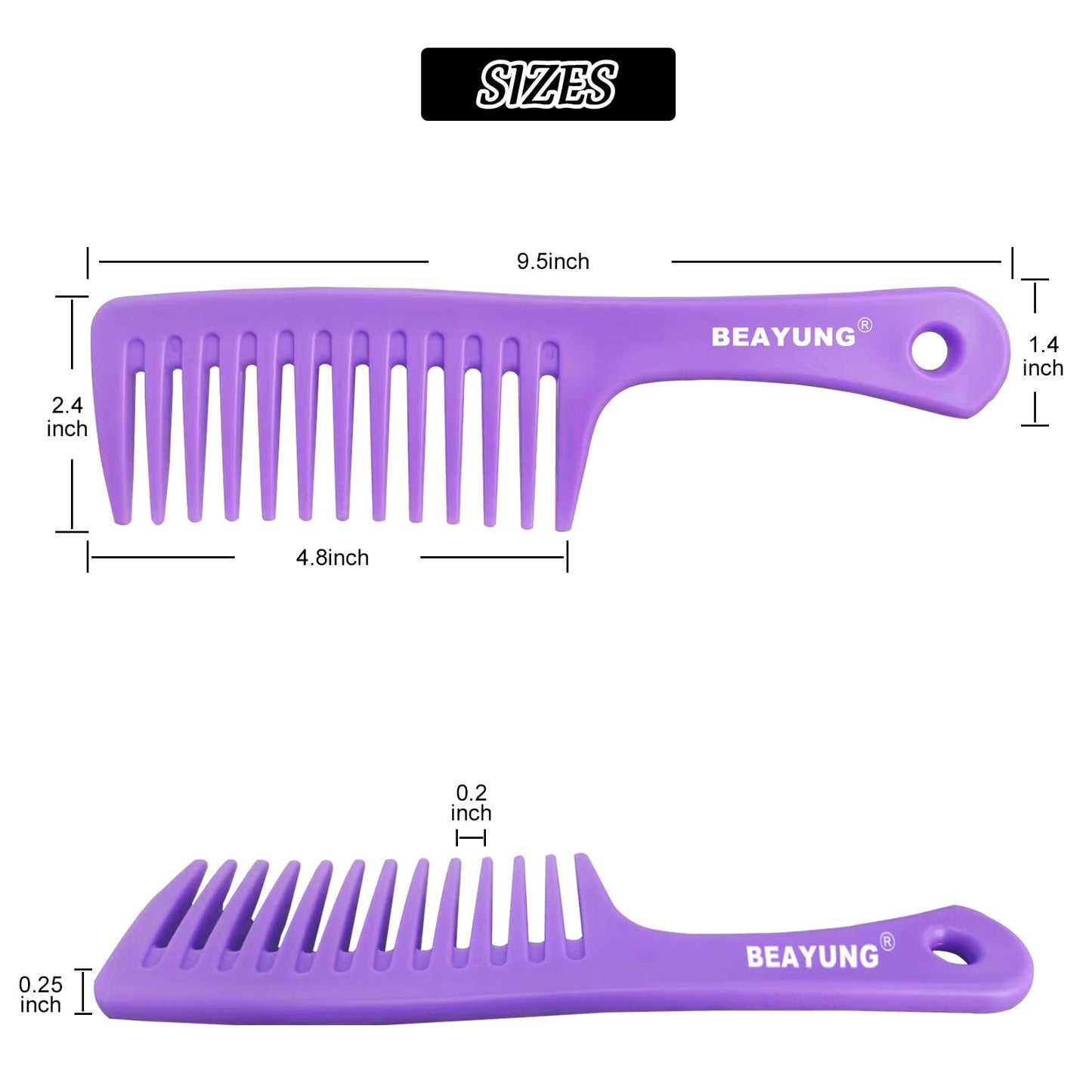 BEAYUNG 2PCS Large Wide Tooth Comb, Shower Combs, Hair comb for wet curly hair, Durable Hair Brush for Best Styling and Professional Hair Care(1Purple,1Pink)