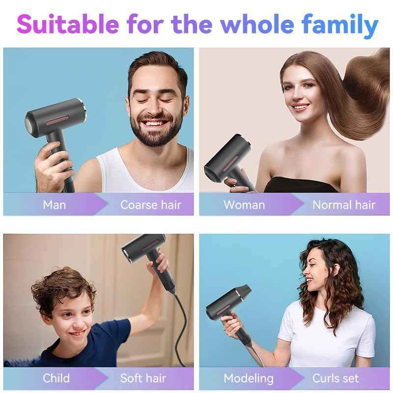 CONCARE Hair Dryer, Fast Drying Blow Dryer with Magnetic Nozzle,110,000RPM Brushless Motor, High Speed Low Noise, Ionic No Heat Damage, for Travel, Home, Gift (Gray)