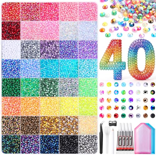 JOICEE 40000 Resin Rhinestones 40 Colors 3mm Flatback with Glue Kit
