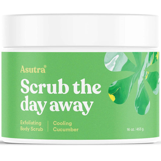 ASUTRA Dead Sea Salt Essential Oil Body Scrub Exfoliator (Cooling Cucumber), 16 oz - Ultra Hydrating, Gentle, & Moisturizing - Coconut, Cucumber, and Peppermint Oils