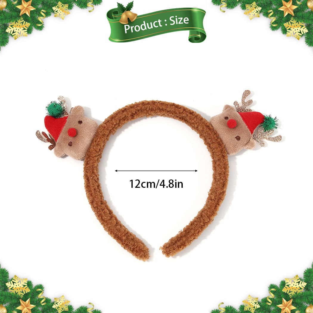 EVILD Christmas Fuzzy Headband Cute Antlers Snowman Hair Hoop Party Xmas Hair Accessories Reindeer Headdress for Women and Girls (Brown)