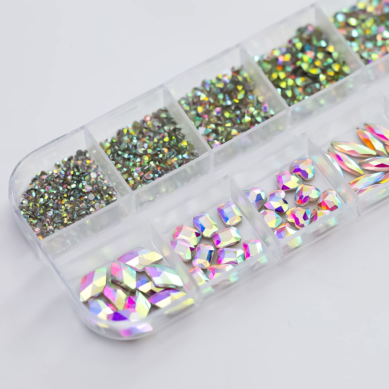 Nail Art Rhinestones Set, 12 Types Nail Art Rhinestones Kit, Nail Flat Rhinestones, Round Beads Crystals Multi Shapes Glass Crystal Rhinestones for DIY Nail Art Craft (KT-35-Crystal AB)