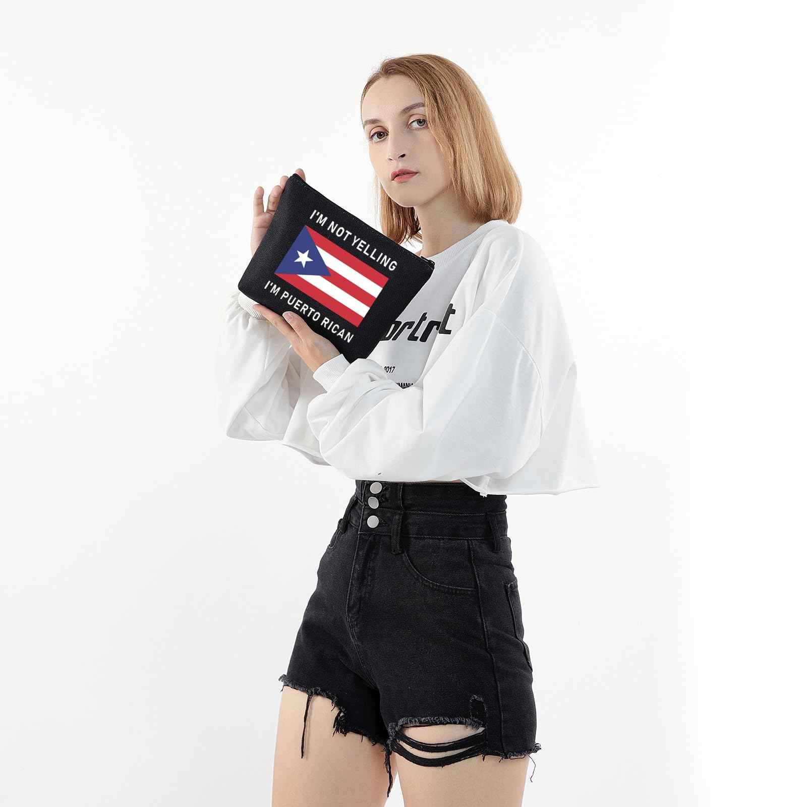 LEVLO Funny Puerto Rico Cosmetic Bags Souvenirs I'm Not Yelling I'm Puerto Rican Makeup Bags Puerto Rican Root Flag Travel Gifts (Puerto Rican+black)