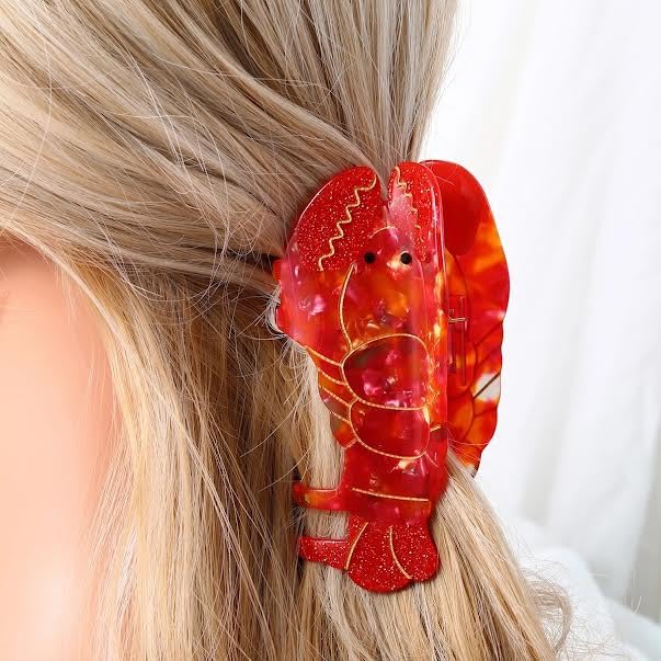 Cute Sea Animal Lobster Hair Clip, Red, Hair Clip for Women, Thick or Thin Hair, Large Clip Barrette, Strong Hold, Curly or Straight Hair