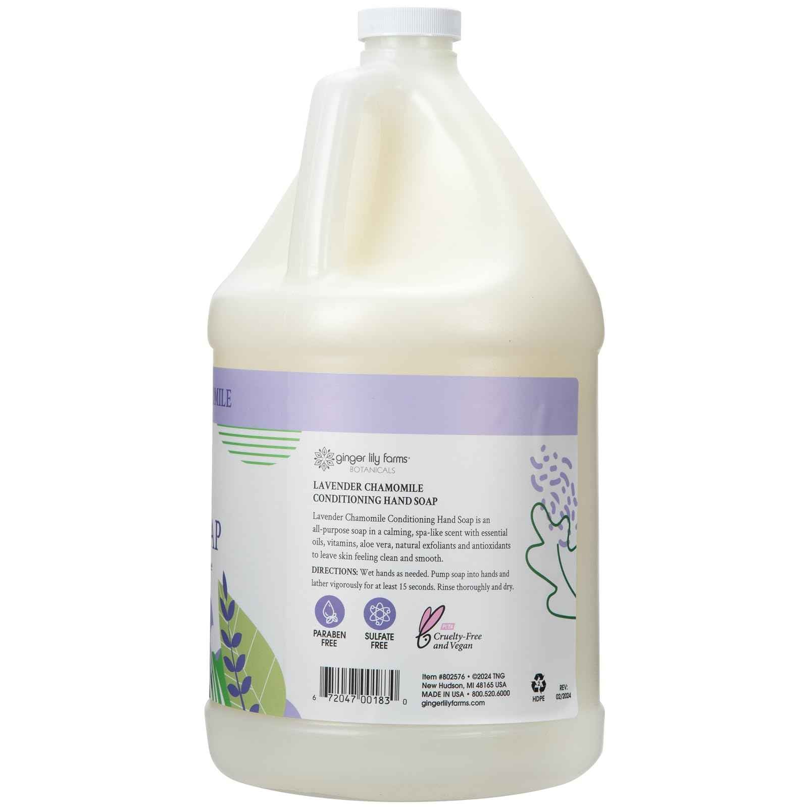 Ginger Lily Farms Botanicals All-Purpose Conditioning Liquid Hand Soap Refill, 100% Vegan & Cruelty-Free, Lavender Chamomile Scent, 1 Gallon (128 fl oz)