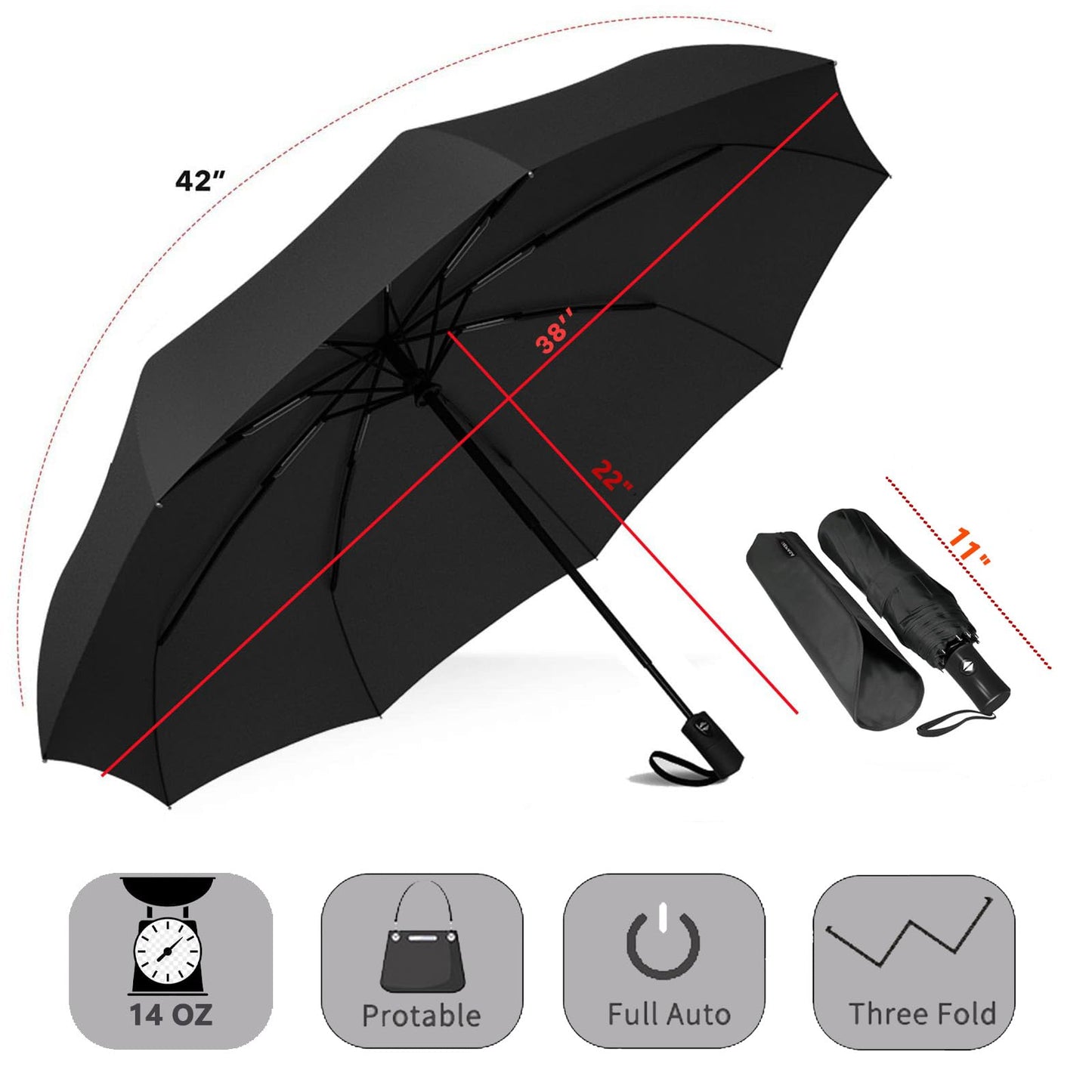 SIEPASA Two Packs Auto Open & Close Small Travel Umbrella Compact for Backpack-Umbrellas for Rain, Lightweight Strong Mini Portable Umbrellas for Men and Women. (Black & Green, 2 Pack)