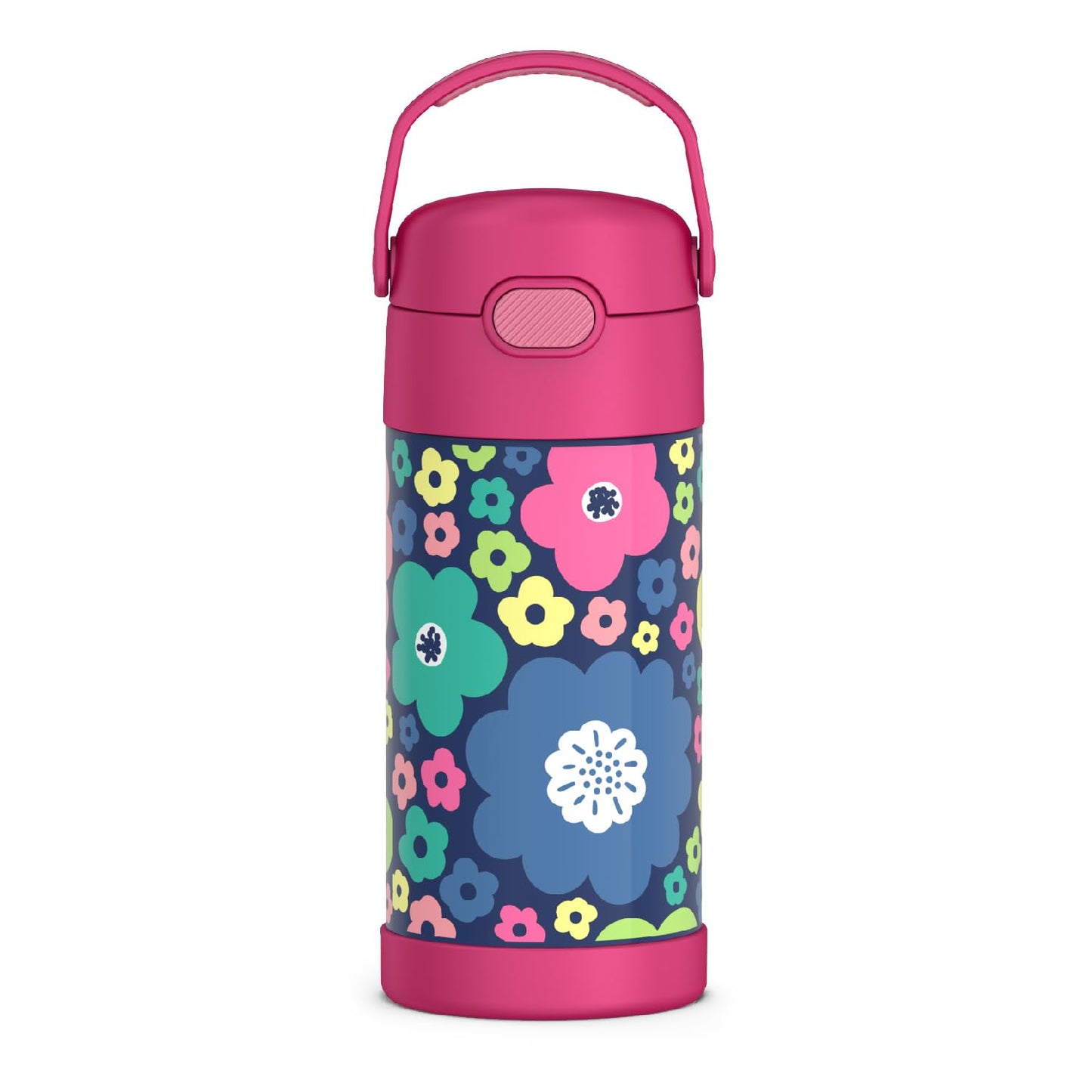 THERMOS FUNTAINER Water Bottle with Straw - 12 Ounce, Mod Flowers - Kids Stainless Steel Vacuum Insulated Water Bottle with Lid