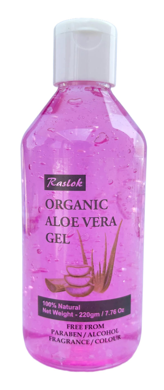 Raslok Aloe Vera Gel | 100% Pure Natural Organic Aloe Gel | For Moisturizing Face Skin & Hair Care (Rose, 7.76 oz)