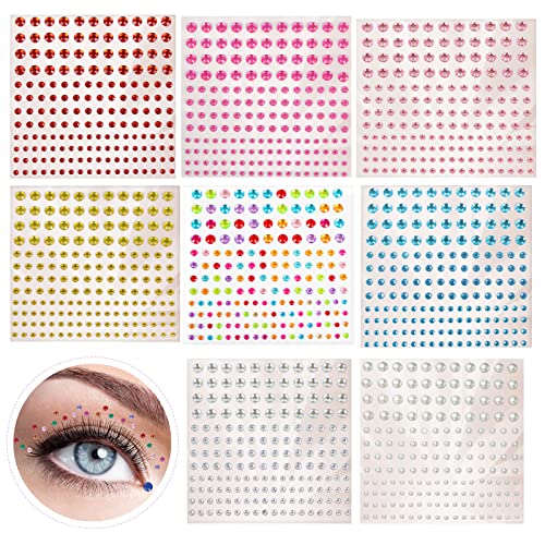 8 Sheets Face Jewels Stick On, Self Adhesive Eye Body Face Gems Jewels Rhinestone Stickers, Makeup Rhinestones Eye Hair Body Jewels Diamond, for Women Festival Party Tattoo DIY Nail Art Decoration