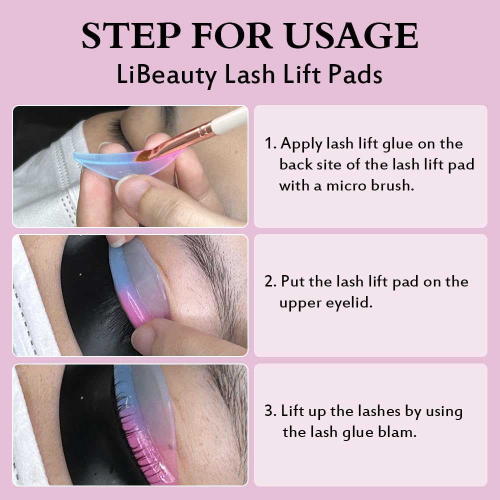 Libeauty Eyelash Lift Rods Reusable Lash Perm Pads 8 Pairs Set of Combi Silicon Pads C-Curl Eyelash Lifting Shield DIY Use at Home or Salon Lash Perming Tool
