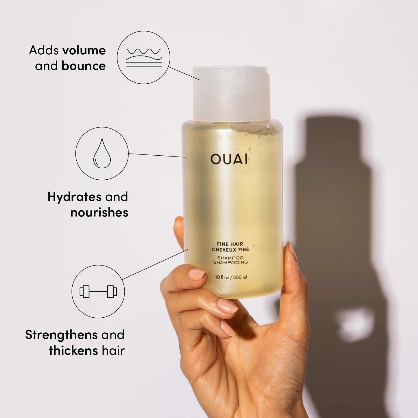 OUAI Fine Shampoo + Conditioner Set - Bring Fine Hair to the Next Level with Keratin & Biotin - Delivers Clean, Bouncy & Voluminous Hair - Free of Parabens, Sulfates & Phthalates - 10 fl oz Each