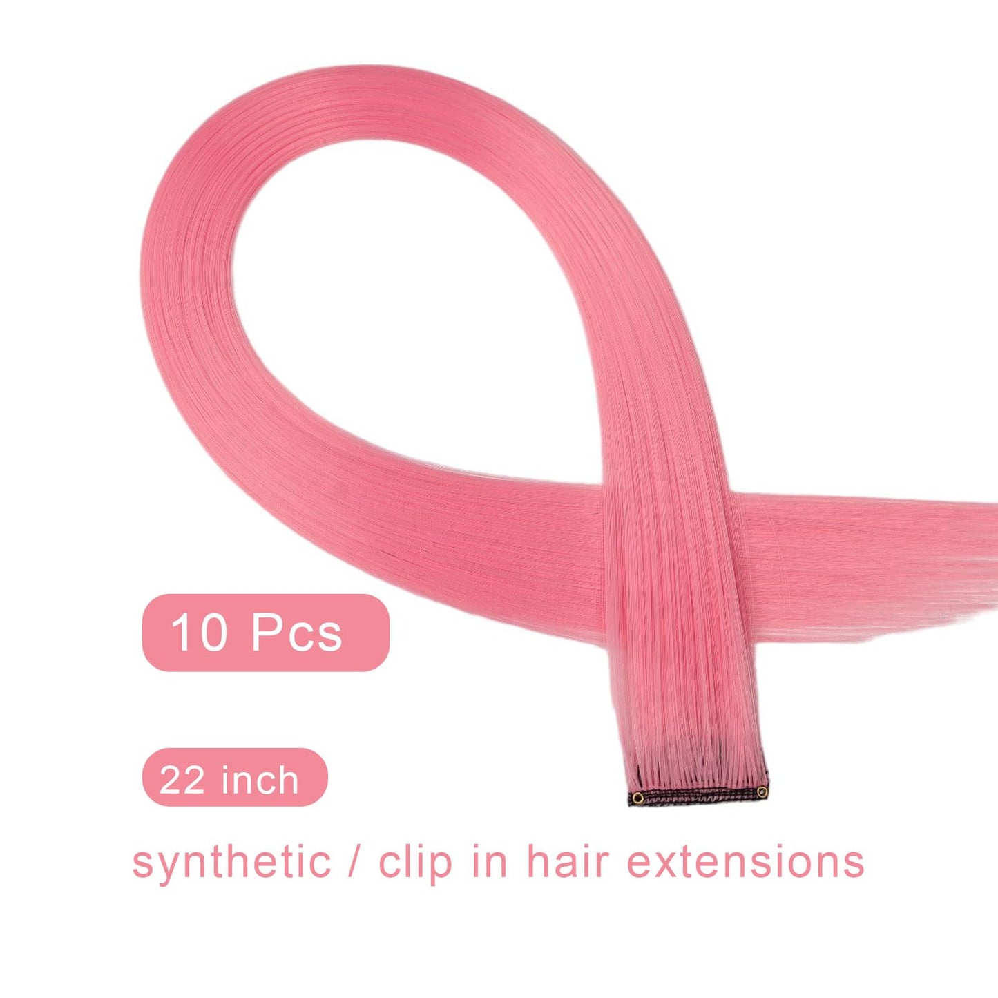 Colored Hair Extensions, Pink Clip In Hair Extensions, Color Hair Extensions, Colorful Hair Pieces for women, 10 Pcs 22 Inches