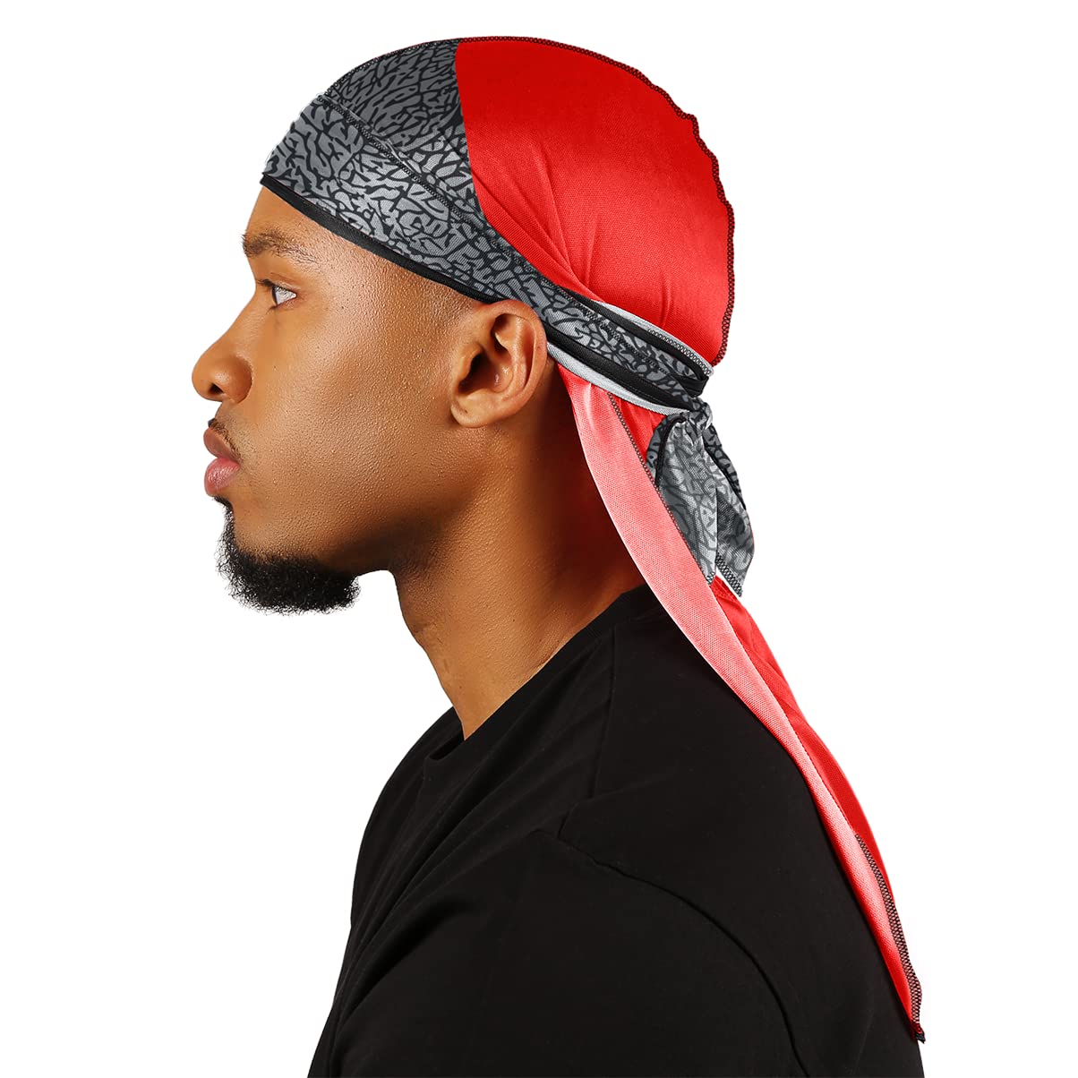 Superstitch Supersilky Ultra Silky Durag x Wavebuilder | 30+ Styles Premium Designer Durags for Men | 360 Waves |Black and Gray (Jimbo)