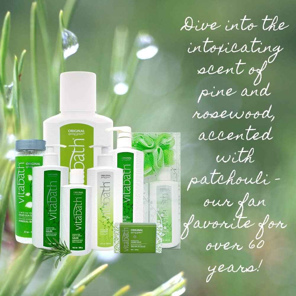 Vitabath Original Spring Green Moisturizing Bath & Shower Gel Wash Intoxicating Botanical Skin Rejuvenation, Hydrating Dry Skincare, Body Cleanser & Foaming Gelee - 10.5 oz