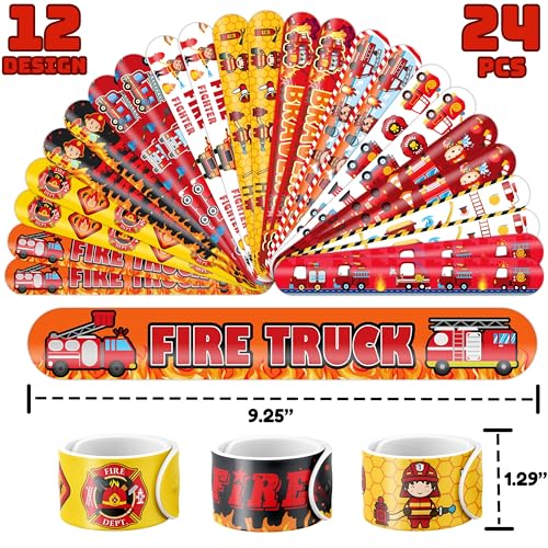 72-Piece Fire Truck Party Favors Set - Tattoos & Slap Bracelets