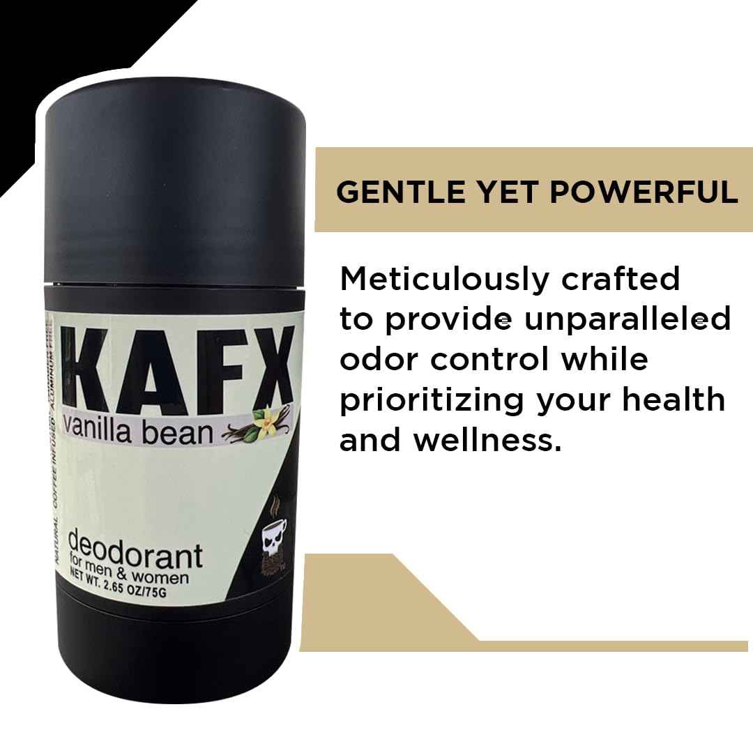 KAFX Body Natural Deodorant for Women & Men - Vanilla Bean, Odor-Fighting Coffee Oil, Organic, Baking Soda & Aluminum-Free, Paraben & Dye-Free, 2 Pack, 2.65 oz/75 g